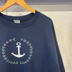 古着 XL 大きいサイズ スウェット GILDAN ギルダン ビックプリント イカリ クルーネック トレーナー 紺