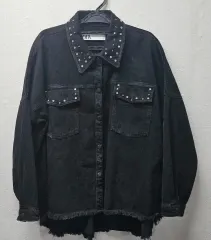 ザラ ドロップショルダースタッズシャツ デニムシャツ ジャケット L