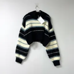 新品タートルネック ストライプ クロップド ニット