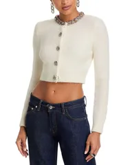 セルフ・ポートレイト レディース アウター カーディガン クルーネック SelfPortrait Embellished Crewneck Cardigan Cream クリームのサムネイル