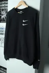 (M-L) NIKE ナイキ スウェットTシャツ ダブルスウッシュ ブラック オールドスクール-17A67