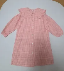 女の子 ピンク ギンガムチェック フリル カラ ONE PIECE XLサイズ(8-9歳)