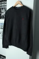 (S-M) ポロラルフローレン スウェット Tシャツ チャコール 起毛 レッドポニー - 17A66