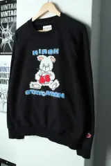 W(M) キルシー スウェット Tシャツ Y2K ブラック 起毛 うさぎ キッチ-17A6C