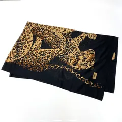 c29 YVES SAINT LAURENT イヴサンローラン 超大判ストール ショール 190×124 6頭の豹 ブラック レオパード ユニセックスu02tのサムネイル