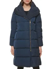 コールハーン レディース アウター コート ダウン Cole Haan Taffeta Down Zip Front Coat Navy ネイビーのサムネイル
