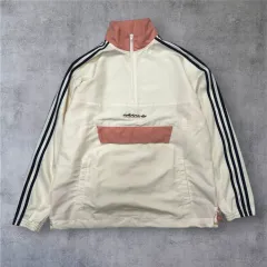 アディダス adidas アイボリー ピンク ハーフジップ アノラック ウォームアップ ジャケット L