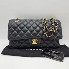 シャネル キャビア Classic ミディアム フラップ ショルダ—バッグ ゴールド