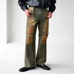 メンズ ヴィンテージ ダメージ ストレート デニム 2 COLOR