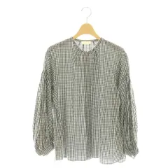 ボールジー BALLSEY トゥモローランド 24SS コットンキュプラギンガムチェック ギャザーパフブラウス シャツ 前開き 36 黒 白 /CX ■OS