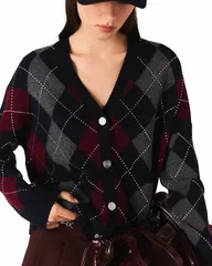 マージュ レディース アウター カーディガン ウール Maje Wool Rhinestone Cardiganavy ネイビーのサムネイル