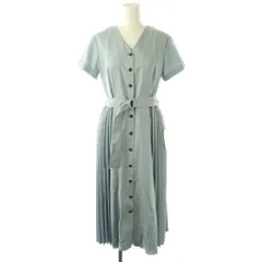 ジャスグリッティー JUSGLITTY サイドプリーツワンピース Vネック 0 サックスブルー /CX ■OS