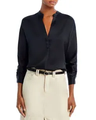 ヴィンス レディース トップス シャツ シルク ブラウス Vince Silk Banded Collar Blouse Black ブラック