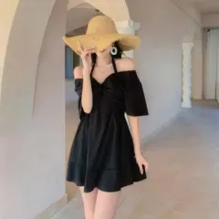 オフショルダー ワンピース オーバーサイズ 体型カバー 水着 モノキニ 1 (L)