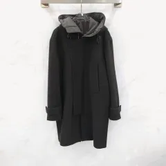 44 / ジュンジェイ カーキ ツートン ジッパー フード ウール ロング コート