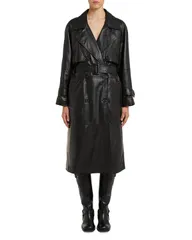マレーラ レディース アウター コート レザー Marella Firstclass Black Leather Trench Coat Black ブラックのサムネイル