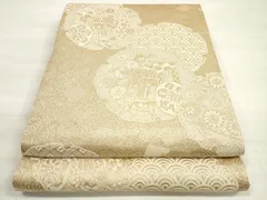 平和屋着物◎六通柄袋帯　吉祥雪輪御所車花文　佐賀つづれ織　金糸　正絹　逸品　DABD3926xg