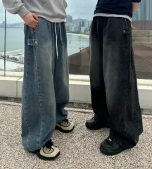 サイドスナップ バルーン ワイド バンディング ブラック デニム パンツ