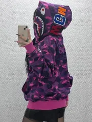 A BATHING APE アベイシングエイプ AAPE ストリート パンク PURPLE パープルカモ シャーク フードジップアップ L C10113