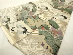 平和屋着物◎アンティーク　大正ロマン　全通柄　京袋帯　飛鶴花文　金糸　正絹　逸品　DABD2947cd