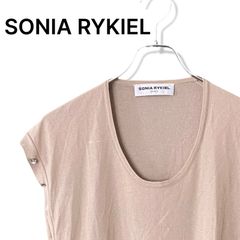 SONIA RYKIEL Women's French Sleeve T-Shirt, Short Sleeve, Button Sleeves, U-Neck, Beige, Size 40 (L), Onward, High-Quality, Stretch, Flowy Fabric, 081TY
