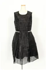 チェスティ Chesty 14AW ワンピース ひざ丈 フレア ノースリーブ オーガンジー ビジュー 1 黒 ブラック /mm0516 ■PN