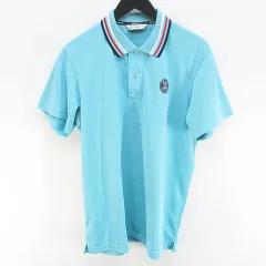 アンパスィ and per se ゴルフウェア 半袖 ポロシャツ カットソー L 水色 ライトブルー ロゴ 文字 刺繍 ワッペン ライン