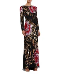 マックダガル レディース トップス ワンピース フラワー柄 スパンコール フラワー Mac Duggal Floral Patter Sequin Long Sleeve Dress Black Multi ブラック