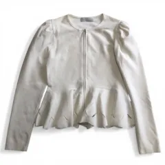 美品　CELFORD　セルフォード　スリット　ペプラム　カーディガン　ZIP式　ホワイト　サイズ38　レーヨン　ナイロン　スリットヘムペプラムカーディガン