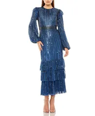 マックダガル レディース トップス ワンピース フリル スパンコール Mac Duggalong Sleeve Ruffle Detail Sequin Dress Midnight