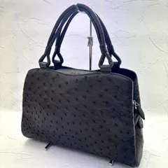 【美品】オーストリッチ ハンドバッグ 本革 レザー ダークブラウン/茶 レディース 鞄
