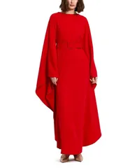 マックダガル レディース トップス ワンピース クレープ Mac Duggal Crepe Boat Neck Shawl Gown with Belt Cherry