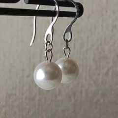 NO411 大玉ホワイトパールフックピアス　10mm