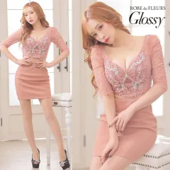 【ROBE de FLEURS Glossy / ローブドフルールグロッシー】レース×ビジュータイトセットアップキャバドレス GL3135