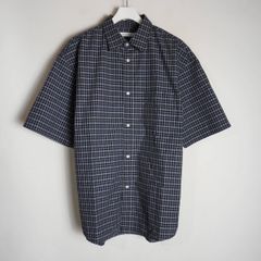 美品 25SS FREAK'S STORE フリークスストア リラックスフィット タイプライター レギュラーカラー 半袖 チェック シャツ 紺 L 912P★4