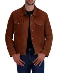 コールハーン メンズ アウター ジャケット・ブルゾン スエード Cole Haan Suede Trucker Jacket Cognac