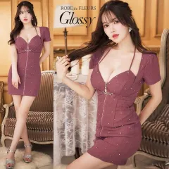 【ROBE de FLEURS Glossy / ローブドフルールグロッシー】ハートカットセンタージップキャミキャバドレス GL3184