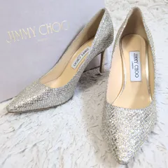 美品✨JIMMY CHOO ジミーチュウ グリッターラメパンプス メタリック ゴールド×シルバー ポインテッドトゥ ハイヒール ラメ 結婚式 二次会 式典 セレモニー 37 1/2 パーティー 24.5cm相当