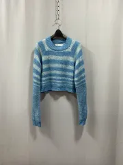 ZARA ブルー カラーブロック クロップド ニットTシャツ (170/88A)