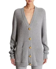 バルマン レディース アウター カーディガン Balmain Buttoned Cashmere Cardigan Grey グレーのサムネイル