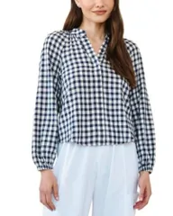 ベラダール レディース トップス シャツ Bella Dahlong Sleeve Shirred Raglan Shirt Navy Gingham ネイビーのサムネイル