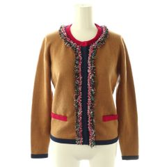 チェスティ Chesty カーディガン ウール F 茶 ブラウン 長袖 ノーカラー ツイードフリンジ /AZ