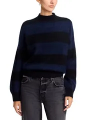 マジェスティック レディース アウター ニット・セーター ウール Majestic Filatures Wool Cashmere Striped Sweater NoirMarine ストライプのサムネイル