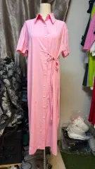 ピンク ロング シャツワンピース イエロー オーバーサイズ