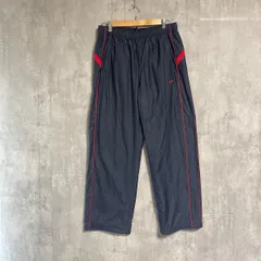 【極希】NIKE トラックパンツ XL 紺 赤 Y2K 00s テック ナイロン ワイド ストレート スウッシュ 刺繍ロゴ 裏フリース オーバーサイズ ゆるだぼ ビンテージ トレーニングウェア スポーツミックス シャカシャカ ストリート