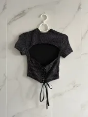 ブラック グリッター コルセット クロップド トップス