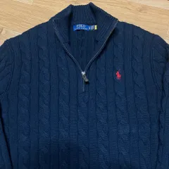 ポロ 新モデル ケーブルニット ハーフジップアップニット ネイビー XLサイズ (110サイズ)