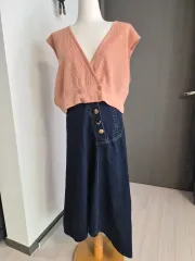 (ユニーク/フィット綺麗) GOLD ボタン アシンメトリー デニム Long スカート 出品