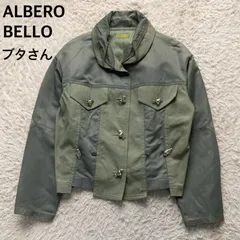 ALBEROBELLO アルベロベロ かわいいブタさんボタン 異素材 切替 ミリタリージャケット ブルゾン アウター 羽織り 襟付き レディース 豚 アニマルのサムネイル