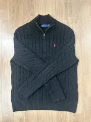 ポロ ラルフローレン ケーブルニットジップアップ ブラック L